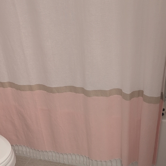 Project 62 Target Colorblock Light Gold Blush Pink Fringe Shower Curtain - Picture 3 of 10